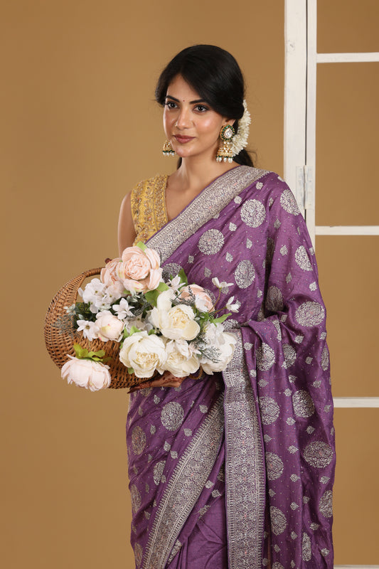 Beautiful Georjet  with Gold Work Border