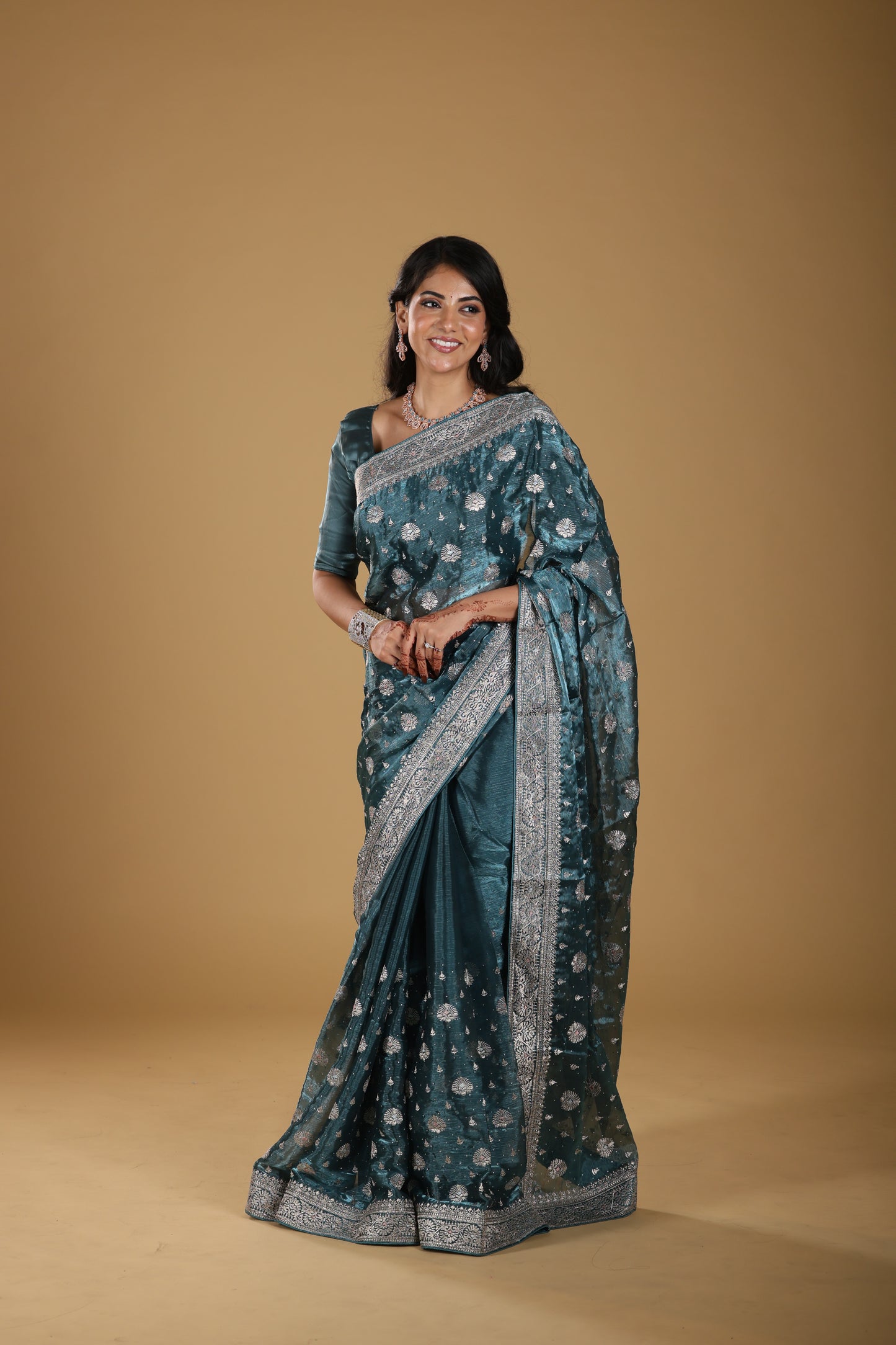 Exclusive Organza With Golden Zari Border