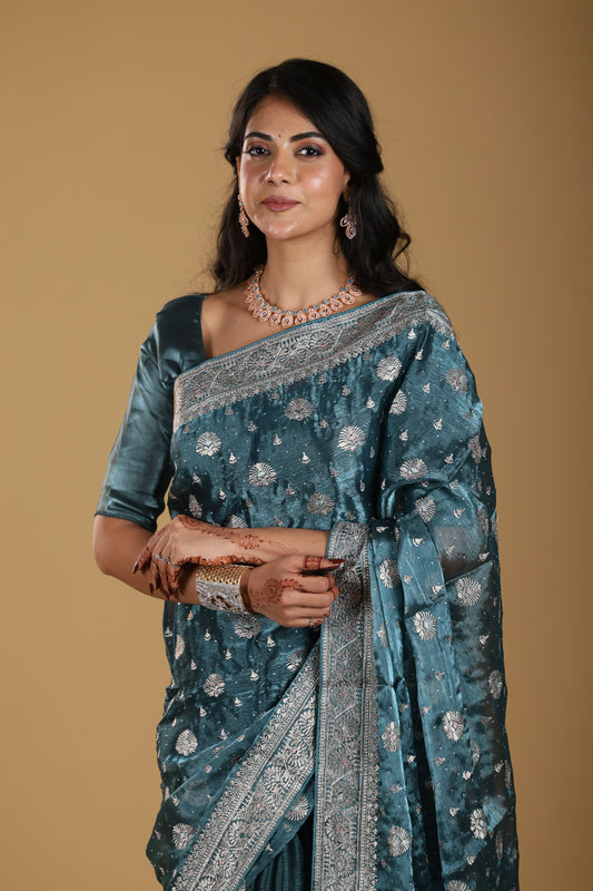 Exclusive Organza With Golden Zari Border