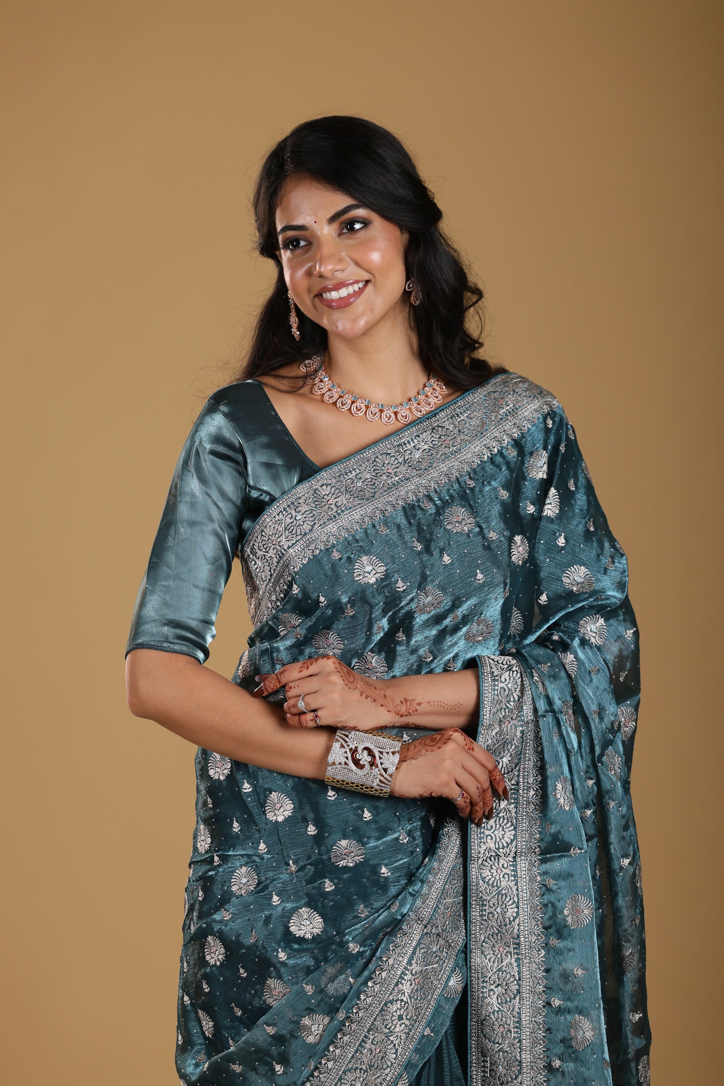 Exclusive Organza With Golden Zari Border