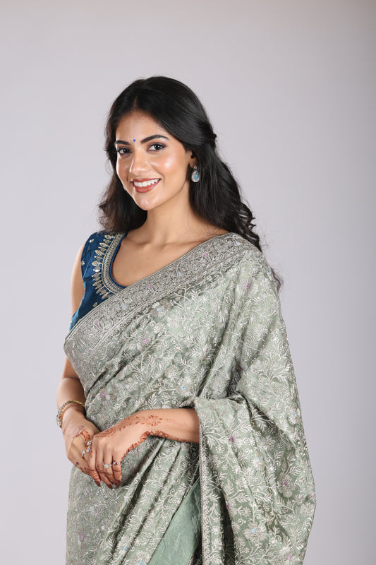 Beautiful Georjet  with Gold Work Border