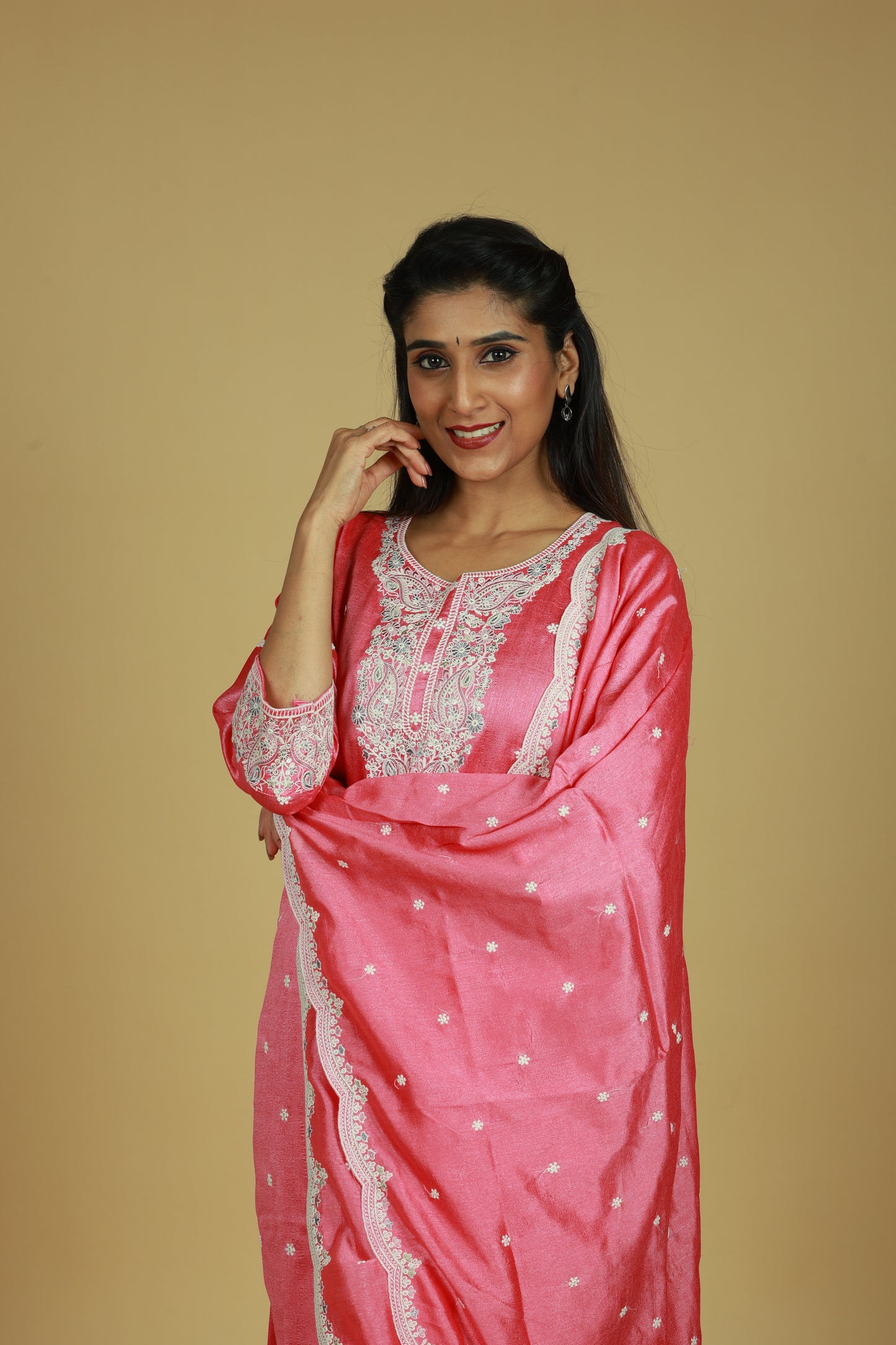 Pink with White Salwar Suit Set