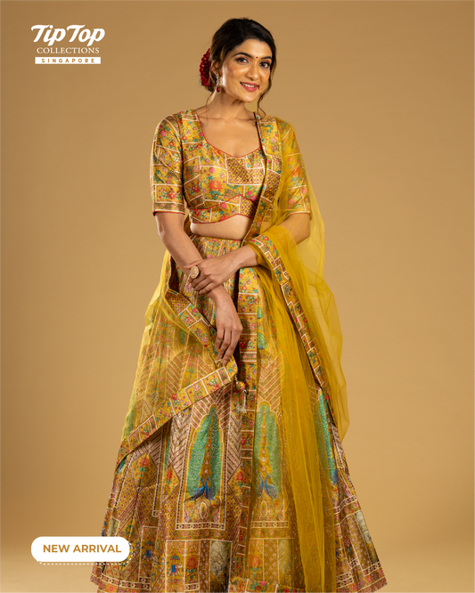 Floral Design with Sequence Print Lehenga