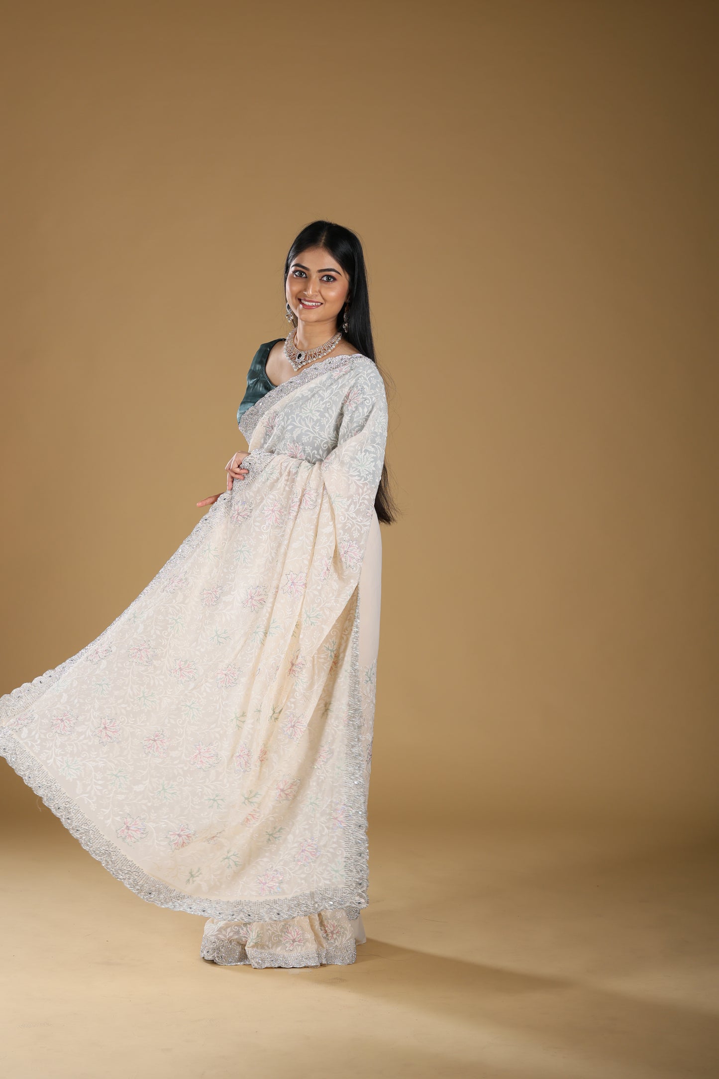 Embroidery Georjet Saree With Stone Border