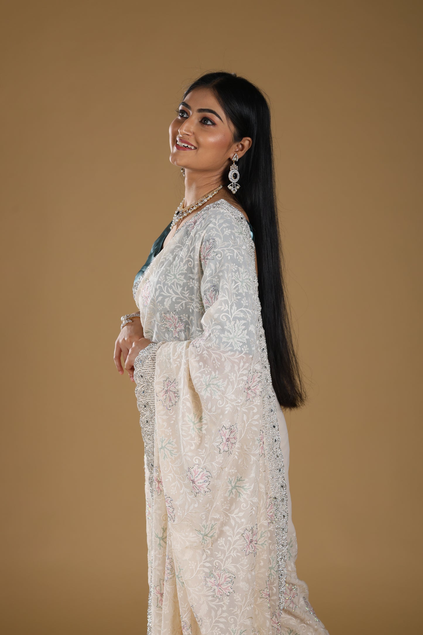 Embroidery Georjet Saree With Stone Border