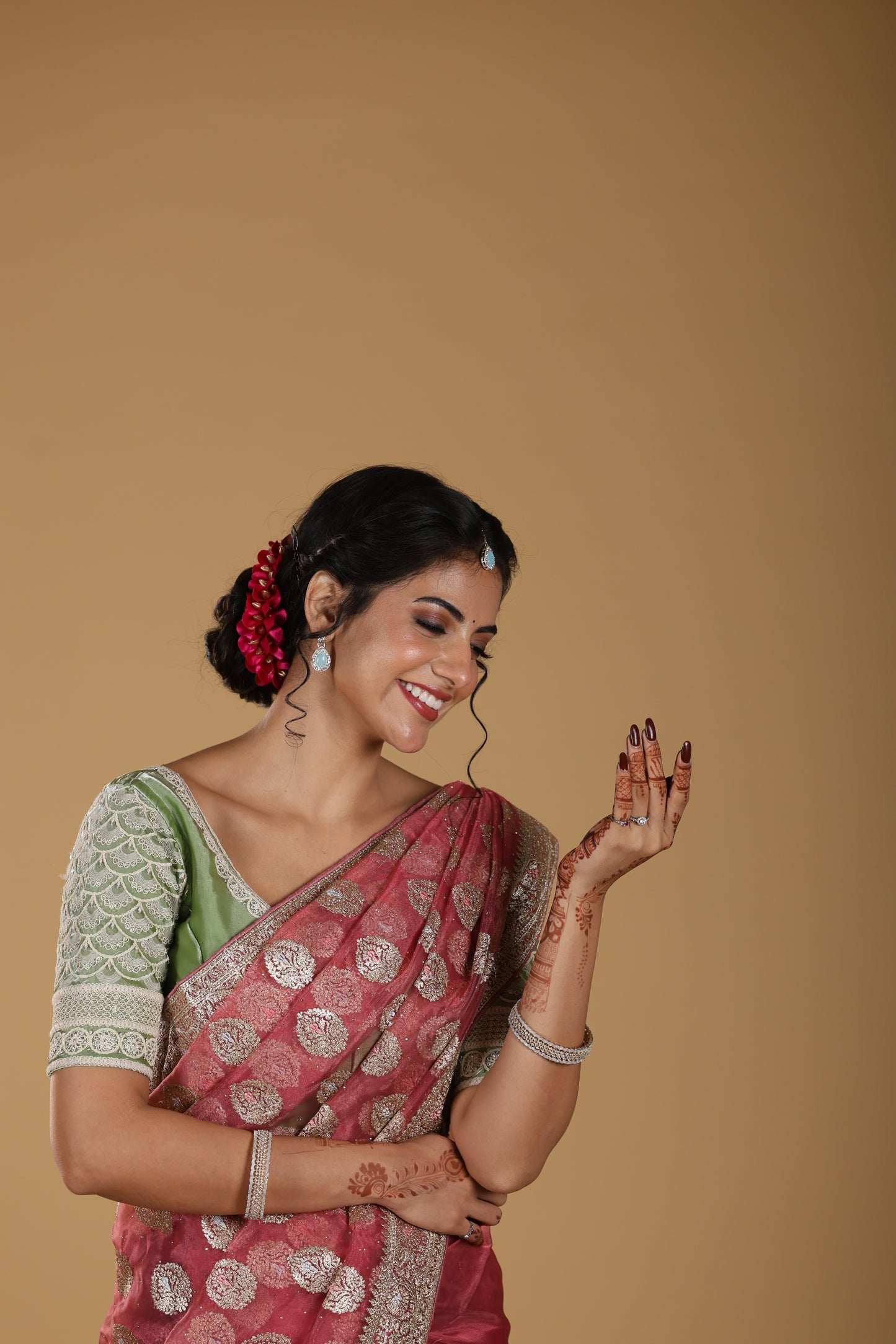 Organza Sheer Fabric With Golden Zari  Border