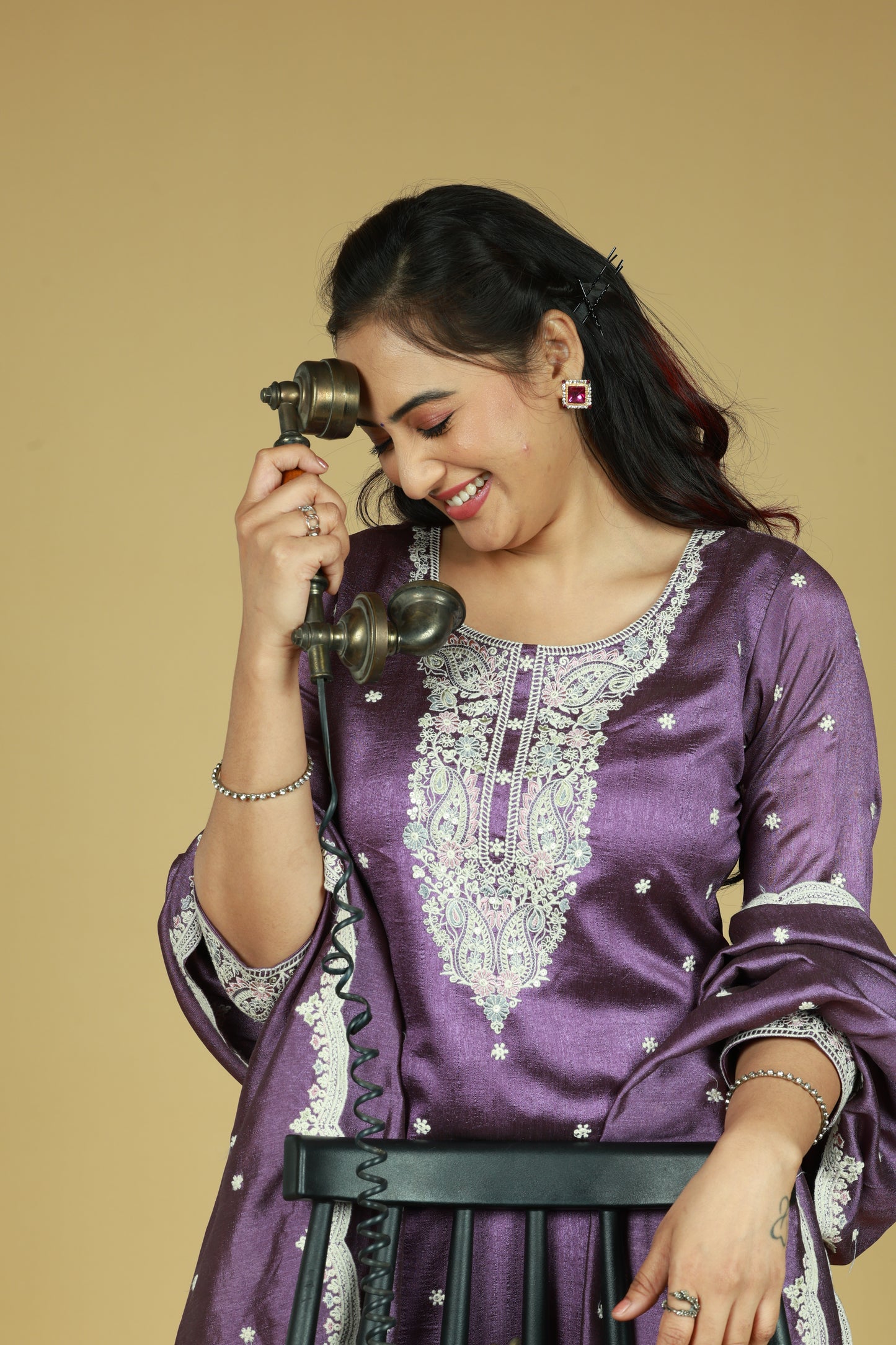 Purple With White Embroidery Ethnic Salwar Suit Set