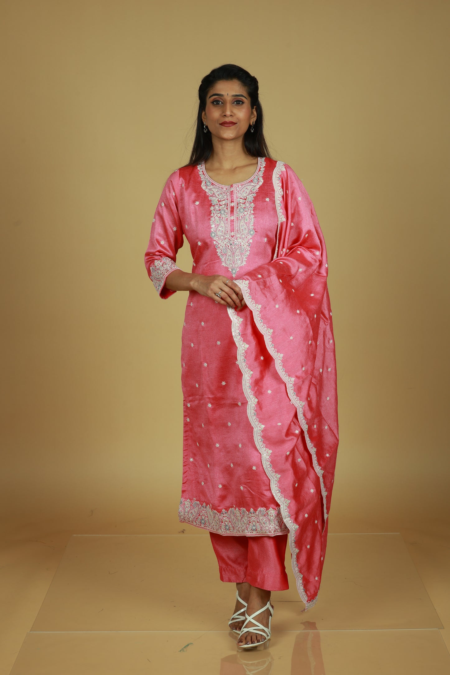 Pink with White Salwar Suit Set