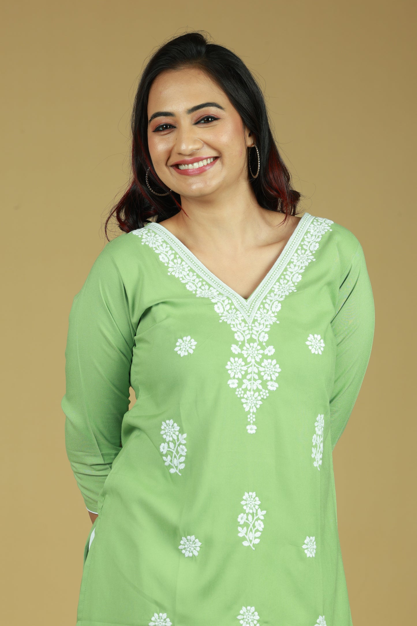 Elegantly Crafted Olive Green Short Kurti