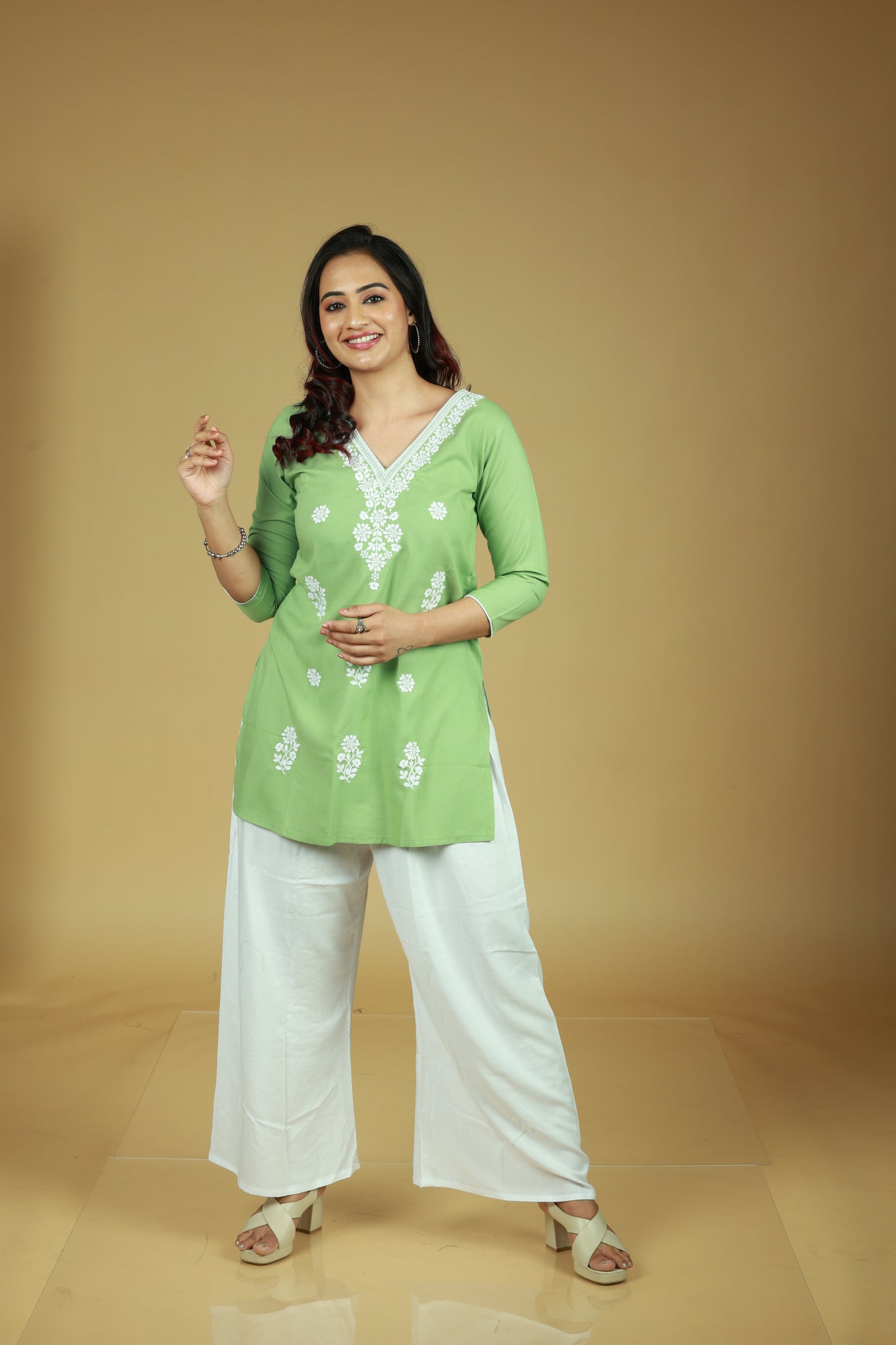 Elegantly Crafted Olive Green Short Kurti