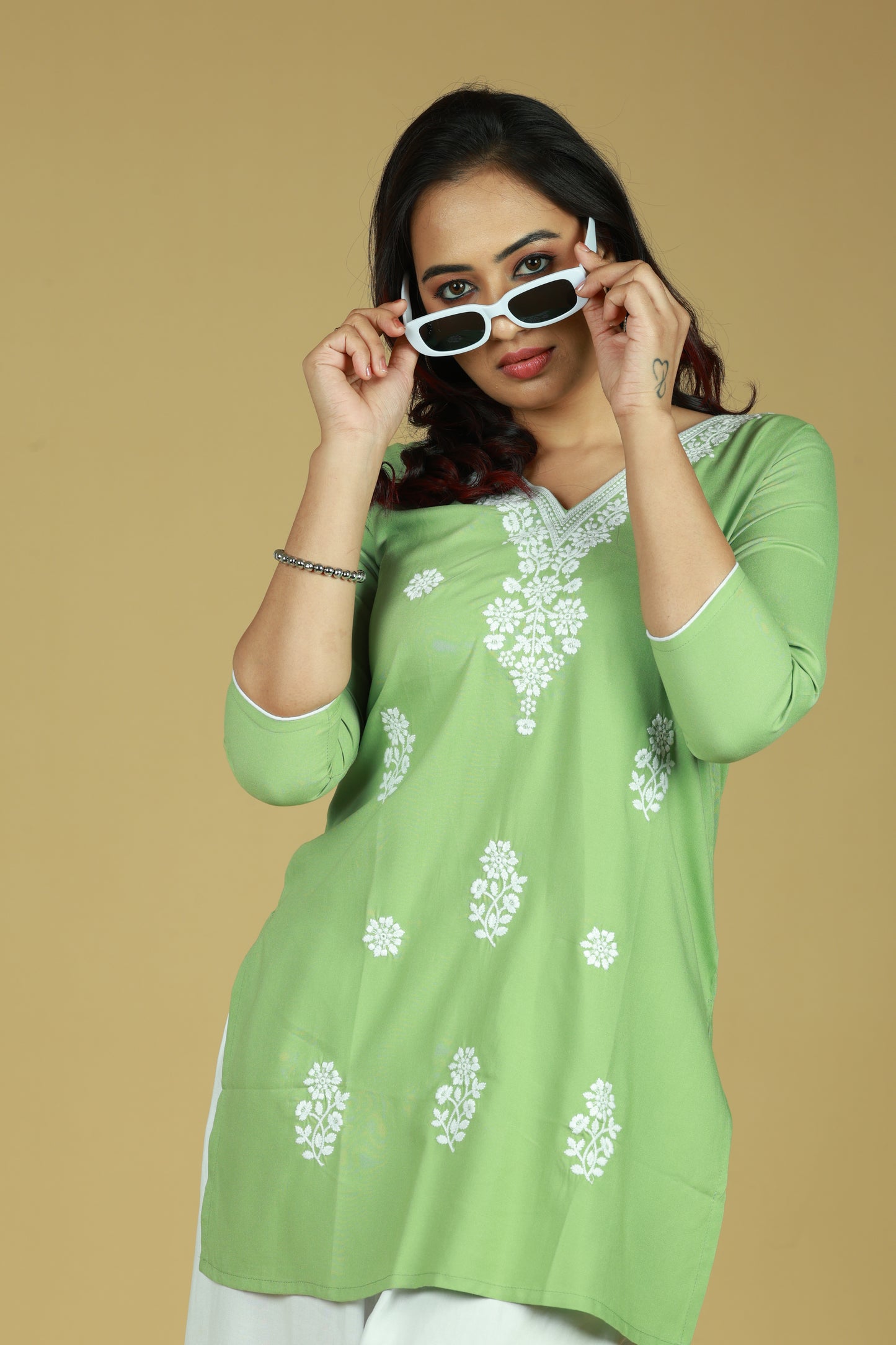 Elegantly Crafted Olive Green Short Kurti