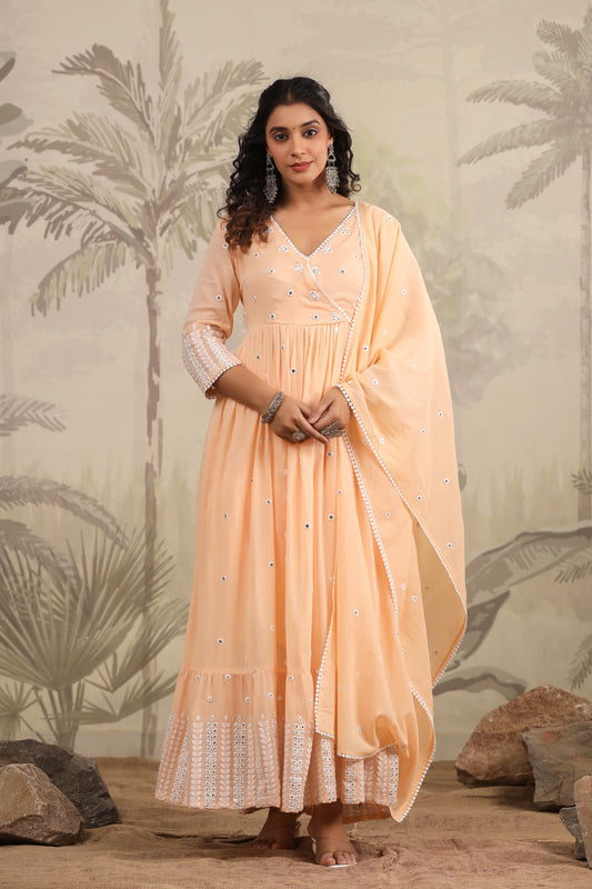 Cotton Anarkali With Laknovy Designs