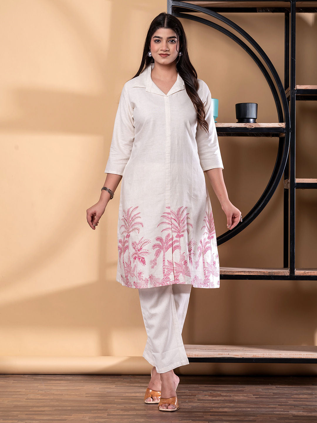 Lenon Cotton  With Pink Embroidery Set