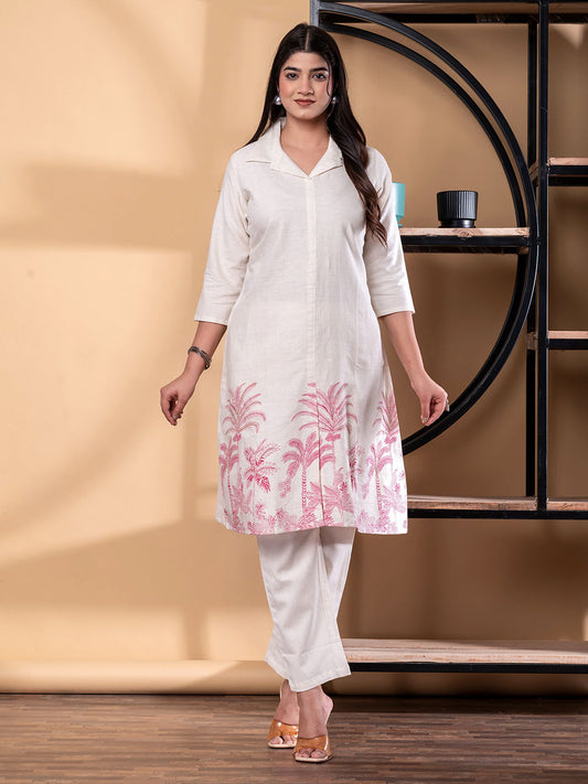 Lenon Cotton  With Pink Embroidery Set