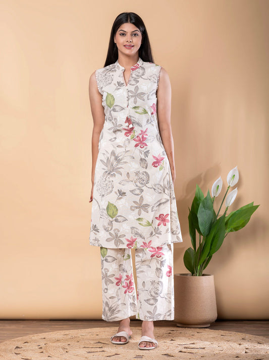 Lenon Cotton  With Pink Embroidery Set
