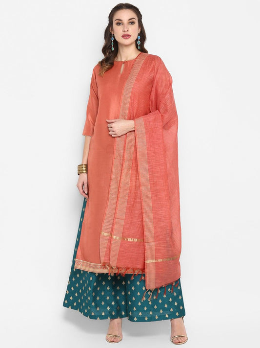 Pink Poly Silk Kurta With Palazzo and Dupatta