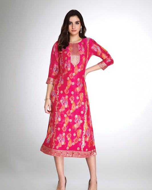 RED & SILVER RANI KURTI